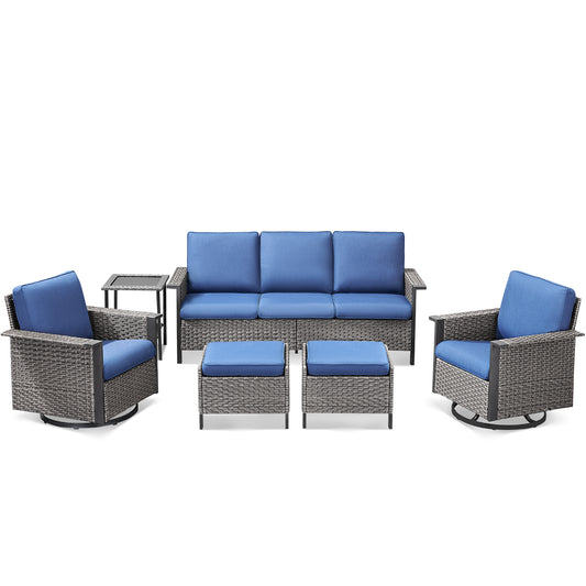 6-Piece All-Weather Wicker Patio Set with Swivel Chairs — Includes Rattan 3-Seater Sofa & Conversation Seating, WNG Series