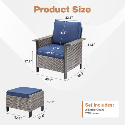 4-Piece Outdoor Patio Set: 2 Patio Chairs with Ottomans, WNG Series