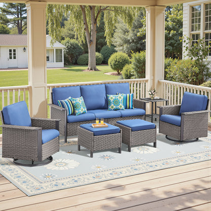6-Piece All-Weather Wicker Patio Set with Swivel Chairs — Includes Rattan 3-Seater Sofa & Conversation Seating, WNG Series
