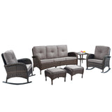 Patio Conversation Set 6-Piece with Sofa, Rocking Chairs, Side Table, and Ottoman, NDS Series - Belord