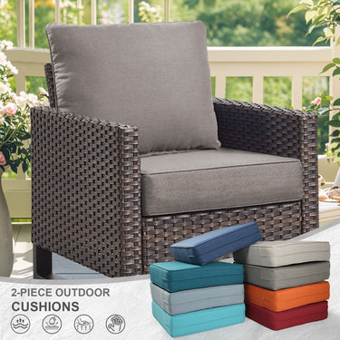 2 Set Outdoor Cushion, High Back and Deep Seating, 6" H x 24" W x 24" D - Belord