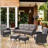 Patio Conversation Set 6-Piece with Sofa, Swivel Glider Chairs, Side Table, and Ottoman, NDS Series - Belord