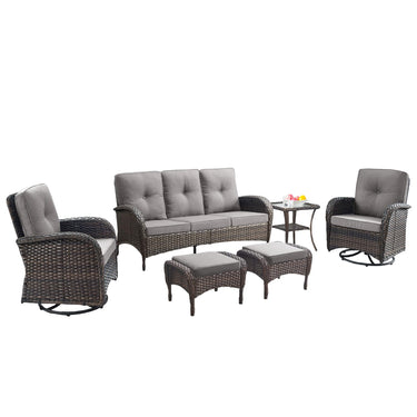 Patio Conversation Set 6-Piece with Sofa, Swivel Glider Chairs, Side Table, and Ottoman, NDS Series - Belord