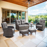 Patio Conversation Set 6-Piece with Glider Loveseat, Swivel Glider Chairs, Side Table, and Ottoman, NDS Series - Belord
