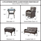 Patio Conversation Set 6-Piece with Sofa, Swivel Glider Chairs, Side Table, and Ottoman, NDS Series - Belord