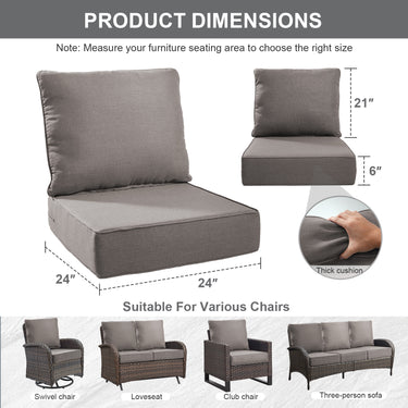 1 Set Outdoor Cushion, High Back and Deep Seating, 6" H x 24" W x 24" D - Belord