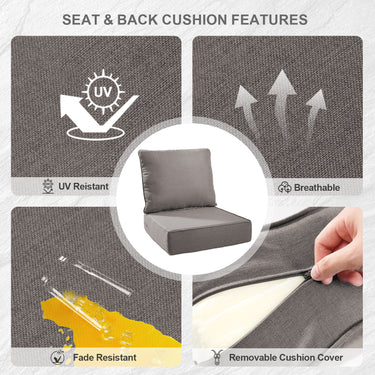 1 Set Outdoor Cushion, High Back and Deep Seating, 6" H x 24" W x 24" D - Belord