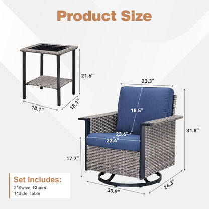 Outdoor Bistro Set for Patio — 3-Piece with 360° Swivel Aluminum Chairs & Table, WNG Series