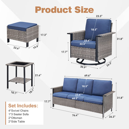 Complete 9-Piece Outdoor Lounge Set — Rattan-Style Sofa & 4 Swivel Rocker Chairs, WNG Series