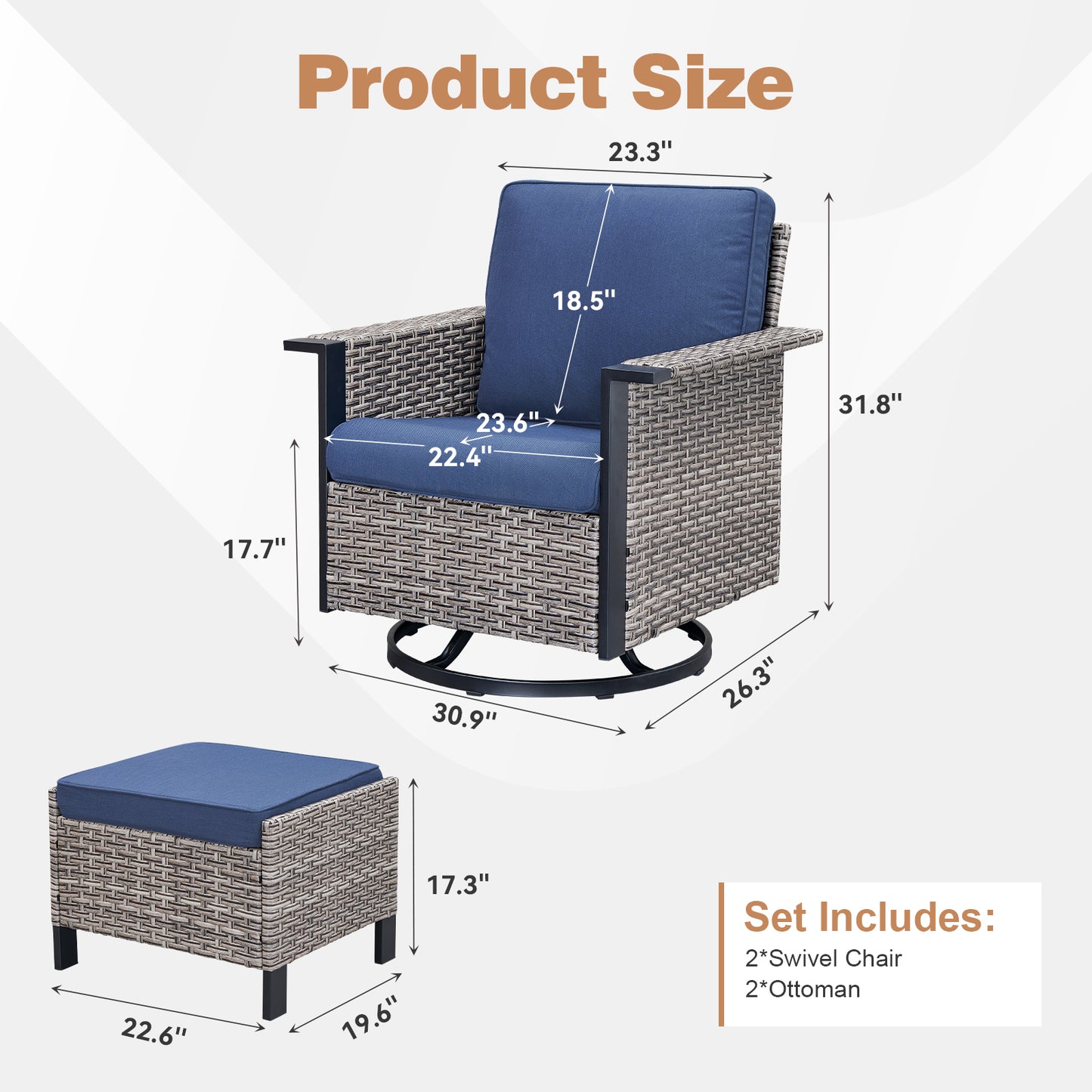 4-Piece Patio Furniture Set with Swivel Rocking Chairs & Ottomans, WNG Series