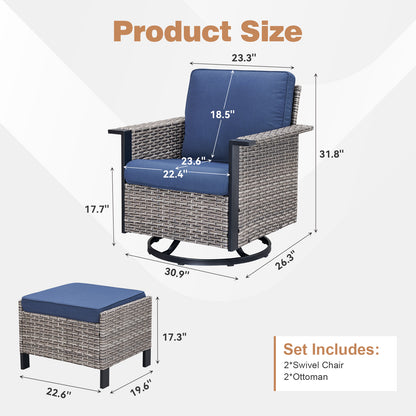 4-Piece Patio Furniture Set with Swivel Rocking Chairs & Ottomans, WNG Series