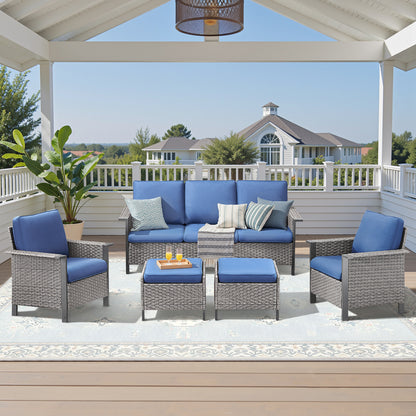 5-Piece All-Weather PE Wicker Conversation Set — Includes 1 Sofa, 2 Patio Chairs & 2 Ottomans with Cushions, WNG Series