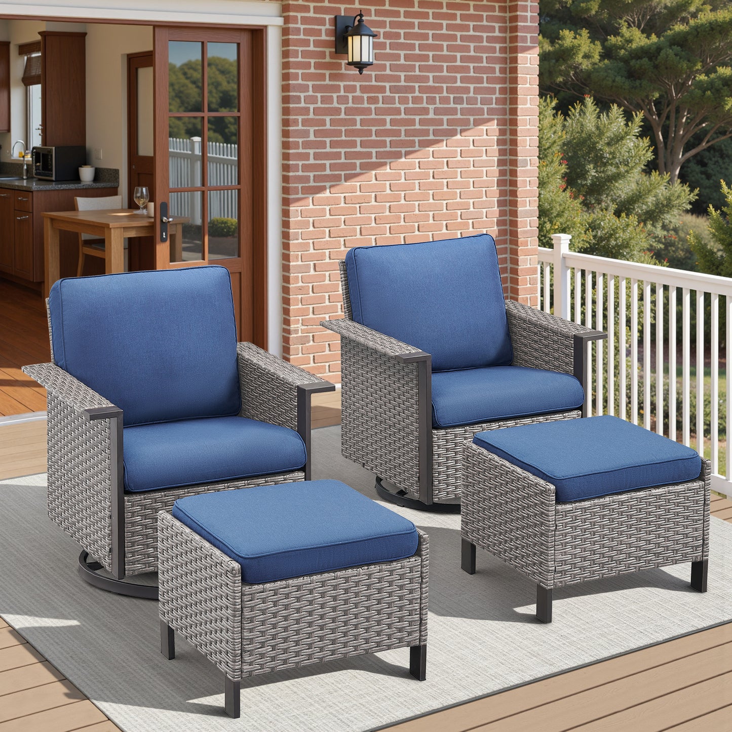 4-Piece Patio Furniture Set with Swivel Rocking Chairs & Ottomans, WNG Series