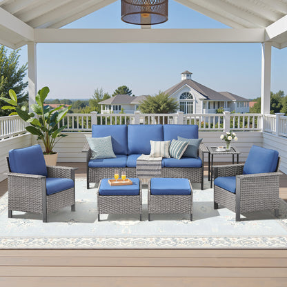 Patio Conversation Patio Set (6-Piece) — All-Weather Rattan Furniture with 3-Seater Sofa & Patio Chairs, WNG Series