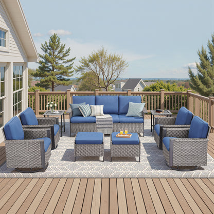 Complete 9-Piece Outdoor Lounge Set — Rattan-Style Sofa & 4 Swivel Rocker Chairs, WNG Series
