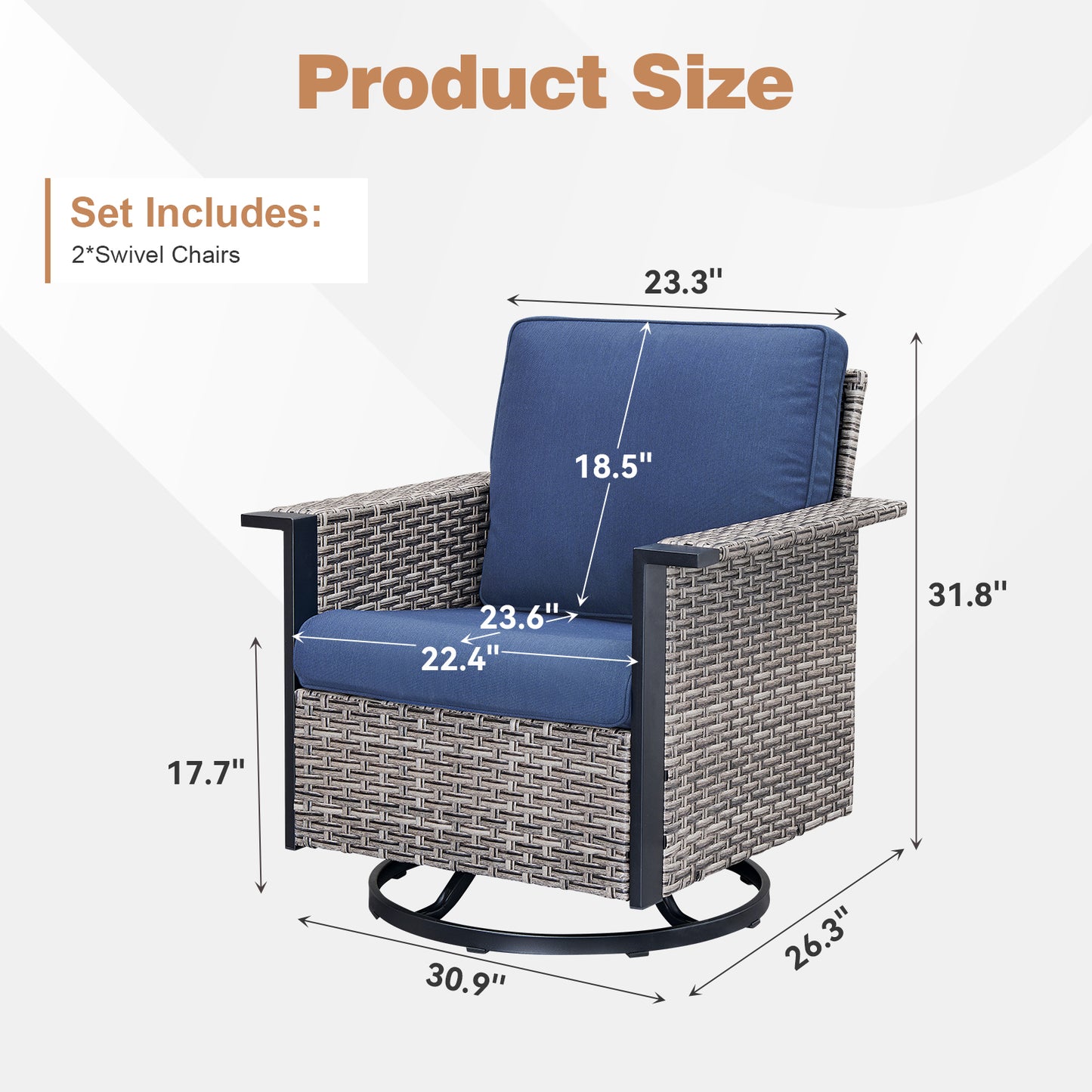 Patio Wicker Swivel Chairs Set Of 2, WNG Series