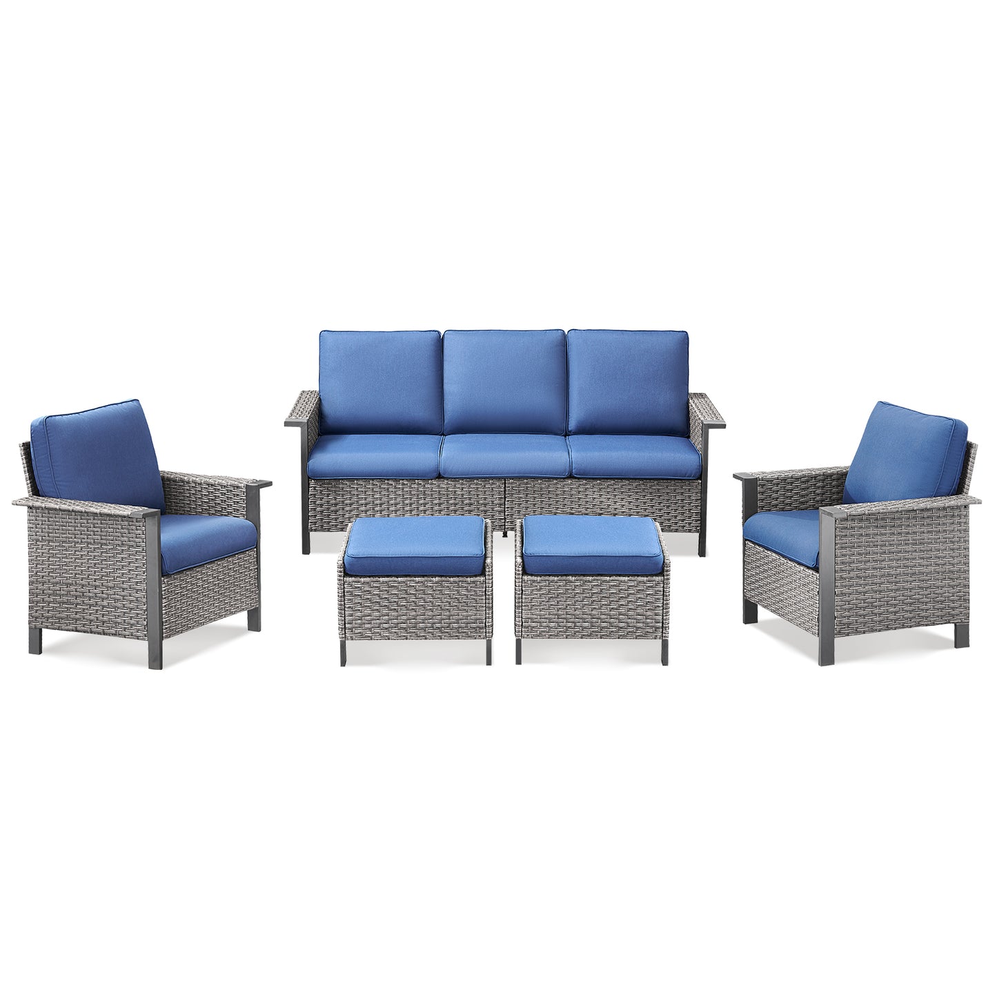5-Piece All-Weather PE Wicker Conversation Set — Includes 1 Sofa, 2 Patio Chairs & 2 Ottomans with Cushions, WNG Series