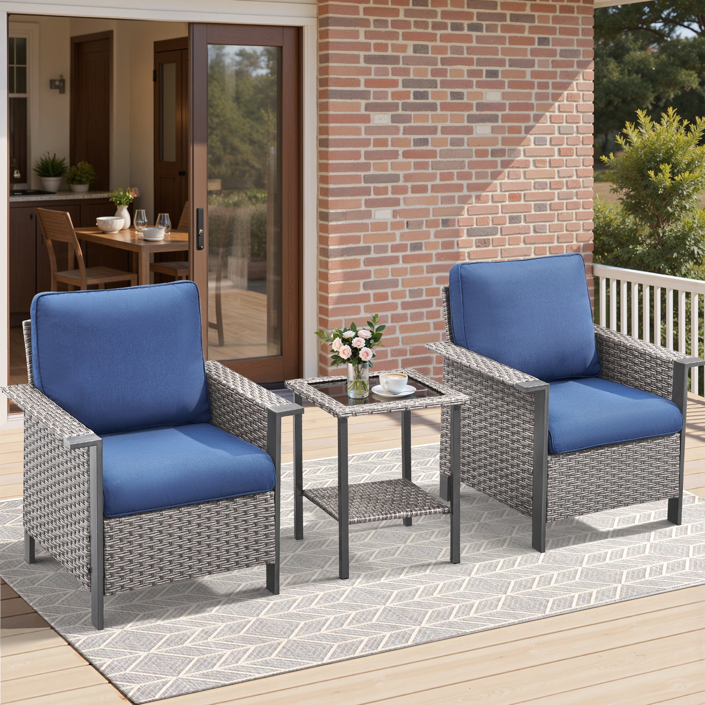 3-Piece Set: Patio Wicker Chairs with Side Table, WNG Series