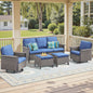 Outdoor Furniture Set for Patio & Poolside — 1 PE Wicker Sofa, 2 Swivel Glider Chairs & 2 Ottomans with Cushions, WNG Series
