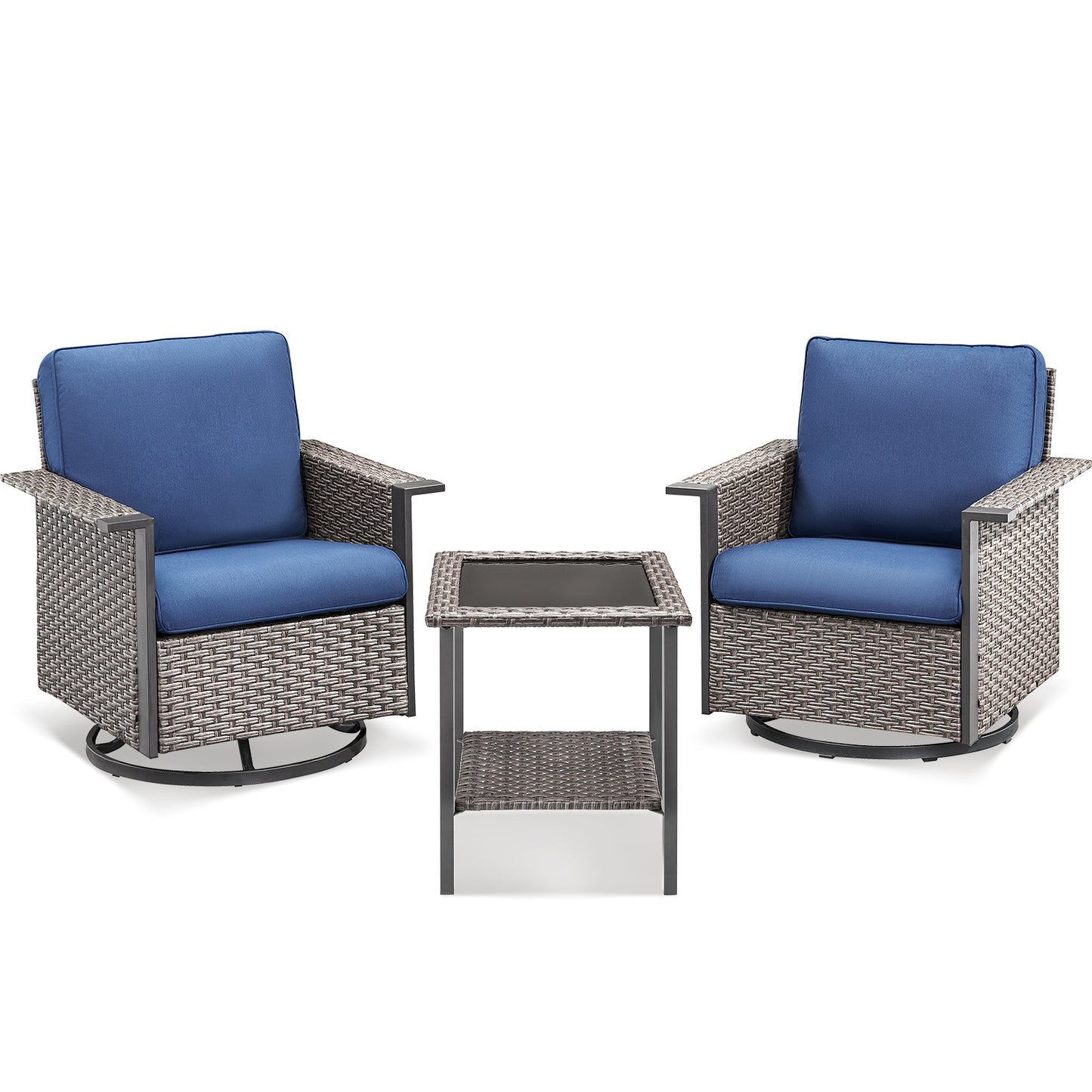 Outdoor Bistro Set for Patio — 3-Piece with 360° Swivel Aluminum Chairs & Table, WNG Series