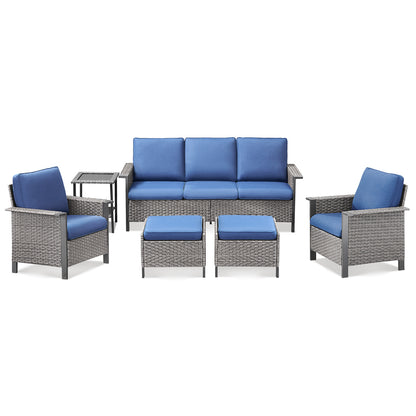 Patio Conversation Patio Set (6-Piece) — All-Weather Rattan Furniture with 3-Seater Sofa & Patio Chairs, WNG Series