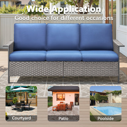 All-Weather Rattan Patio Sofa Set (3 PCS) — High-Back 3-Seater Deep Seat Couch with Ottomans, WNG Series