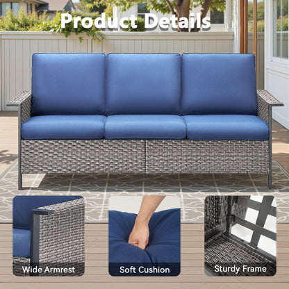 All-Weather Rattan Patio Sofa Set (3 PCS) — High-Back 3-Seater Deep Seat Couch with Ottomans, WNG Series