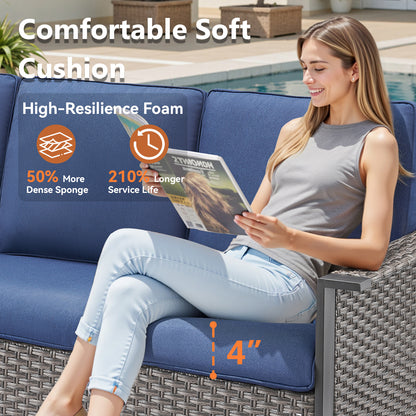 All-Weather Rattan Patio Sofa Set (3 PCS) — High-Back 3-Seater Deep Seat Couch with Ottomans, WNG Series