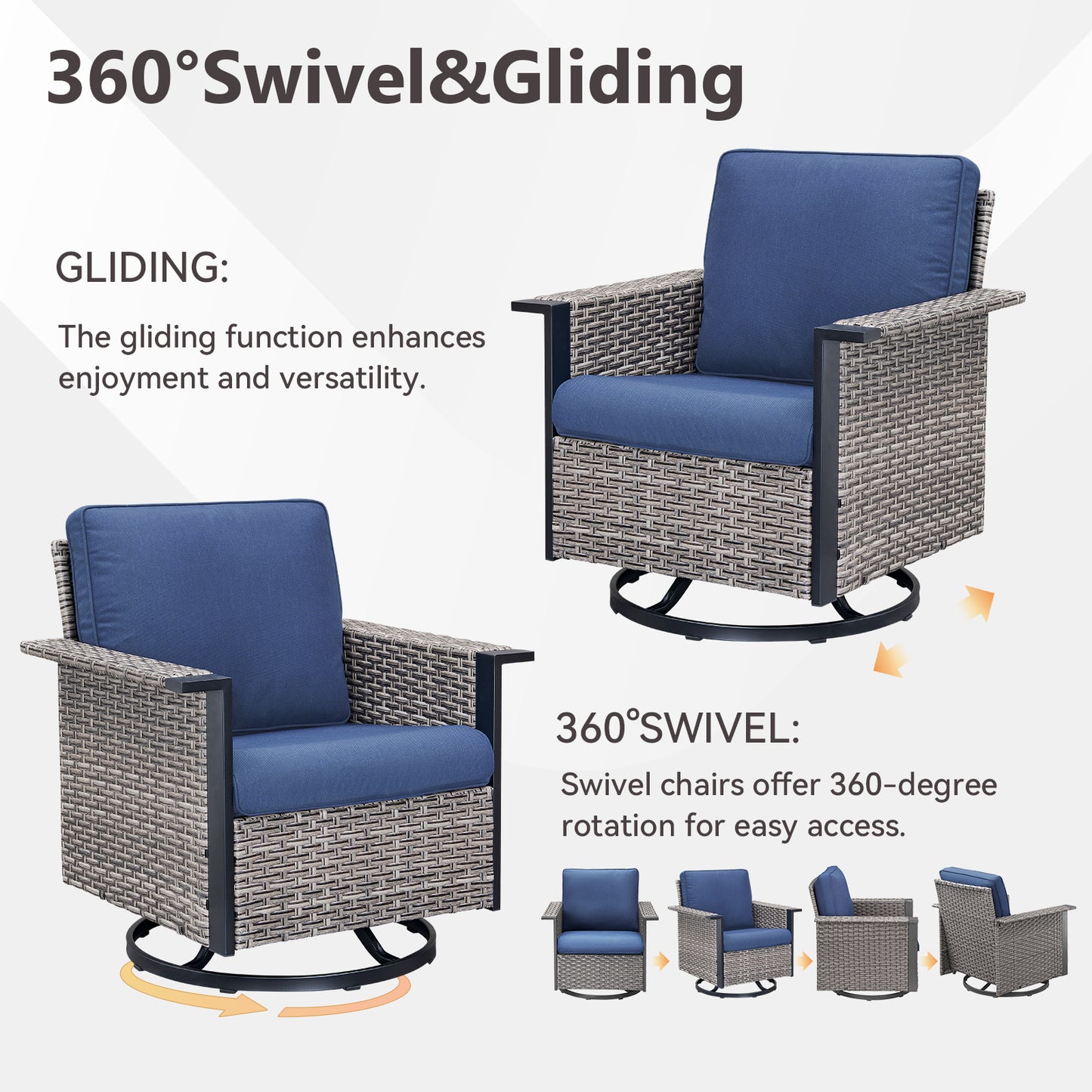 Patio Wicker Swivel Chairs Set Of 2, WNG Series