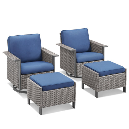 4-Piece Patio Furniture Set with Swivel Rocking Chairs & Ottomans, WNG Series