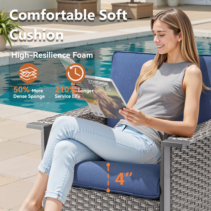 Outdoor Furniture Set for Patio & Poolside — 1 PE Wicker Sofa, 2 Swivel Glider Chairs & 2 Ottomans with Cushions, WNG Series