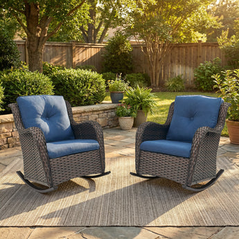 Belord 2-piece patio wicker rocking chair set with olefin cushions, NTC Series, showing comfortable outdoor seating with woven wicker design.