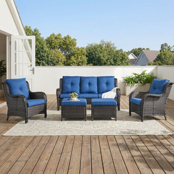 5 Piece Wicker Patio Chairs Set with 3-Seater Sofa & Ottoman, NTC Series
