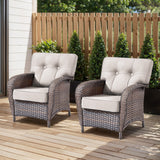 Two Belord outdoor patio chairs with wide T-back design from the T Series, ideal for comfortable conversation on the patio.