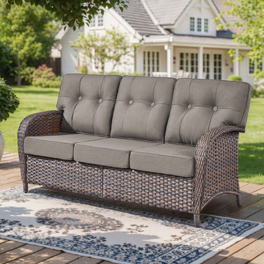 Belord 3-seater T-back patio sofa with 5-inch thick high-density cushions from the T Series, perfect for outdoor conversation areas.