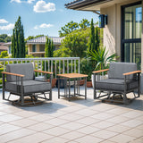 Belord Swivel Rocker patio conversation set with two chairs and side table from the BINGLI Series, shown in HD image.