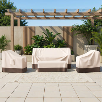 Belord 4-piece patio furniture cover set with waterproof 600D fabric, including sofa, chairs, and table covers.