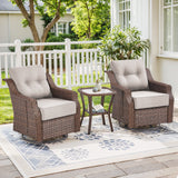 Belord 3-piece outdoor wicker swivel glider chair and side table set from the OVOLO Series, featuring comfortable seating and modern design.