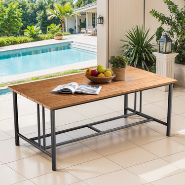 Belord Polywood slat outdoor coffee table with drainage gaps, sturdy design, part of the BINGLI series, weighing 66 pounds.