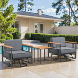 Set of three Belord BINGLI series swivel rocker patio chairs with a side table, featuring cushioned seats and a stylish outdoor design.