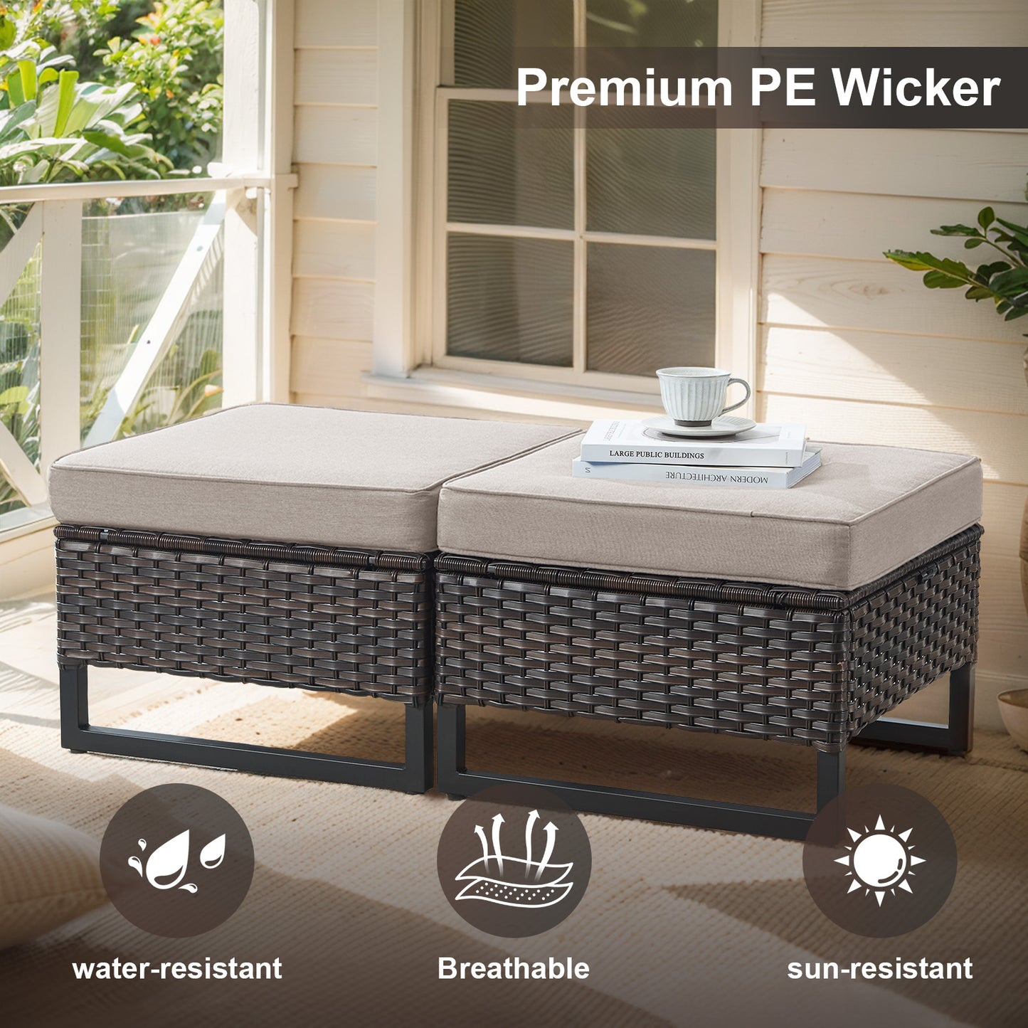 Patio Conversation Set 6-Piece with Sofa, Patio Chairs, Height-Adjustable Fire Pit Table, and Ottoman, GRS Series