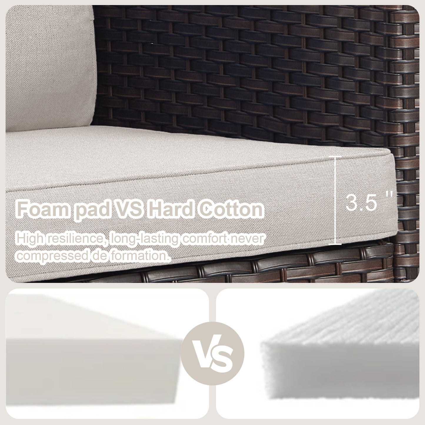 Patio Conversation Set 6-Piece with Sofa, Patio Chairs, Height-Adjustable Fire Pit Table, and Ottoman, GRS Series