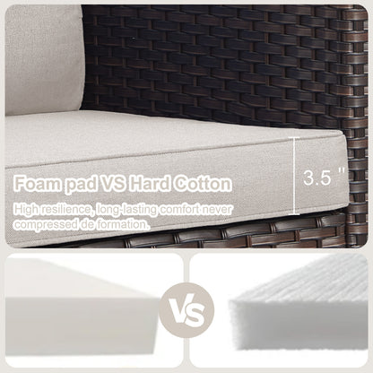 Patio Conversation Set 6-Piece with Sofa, Patio Chairs, Height-Adjustable Fire Pit Table, and Ottoman, GRS Series