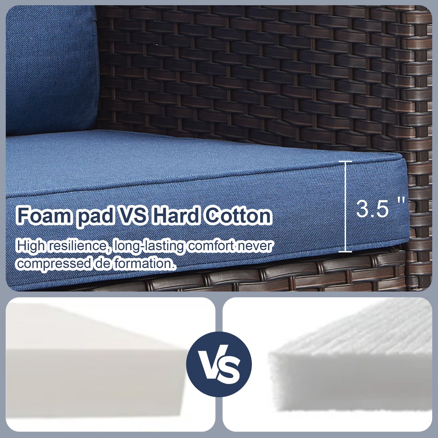 Patio Conversation Set 6-Piece with Sofa, Patio Chairs, Height-Adjustable Fire Pit Table, and Ottoman, GRS Series