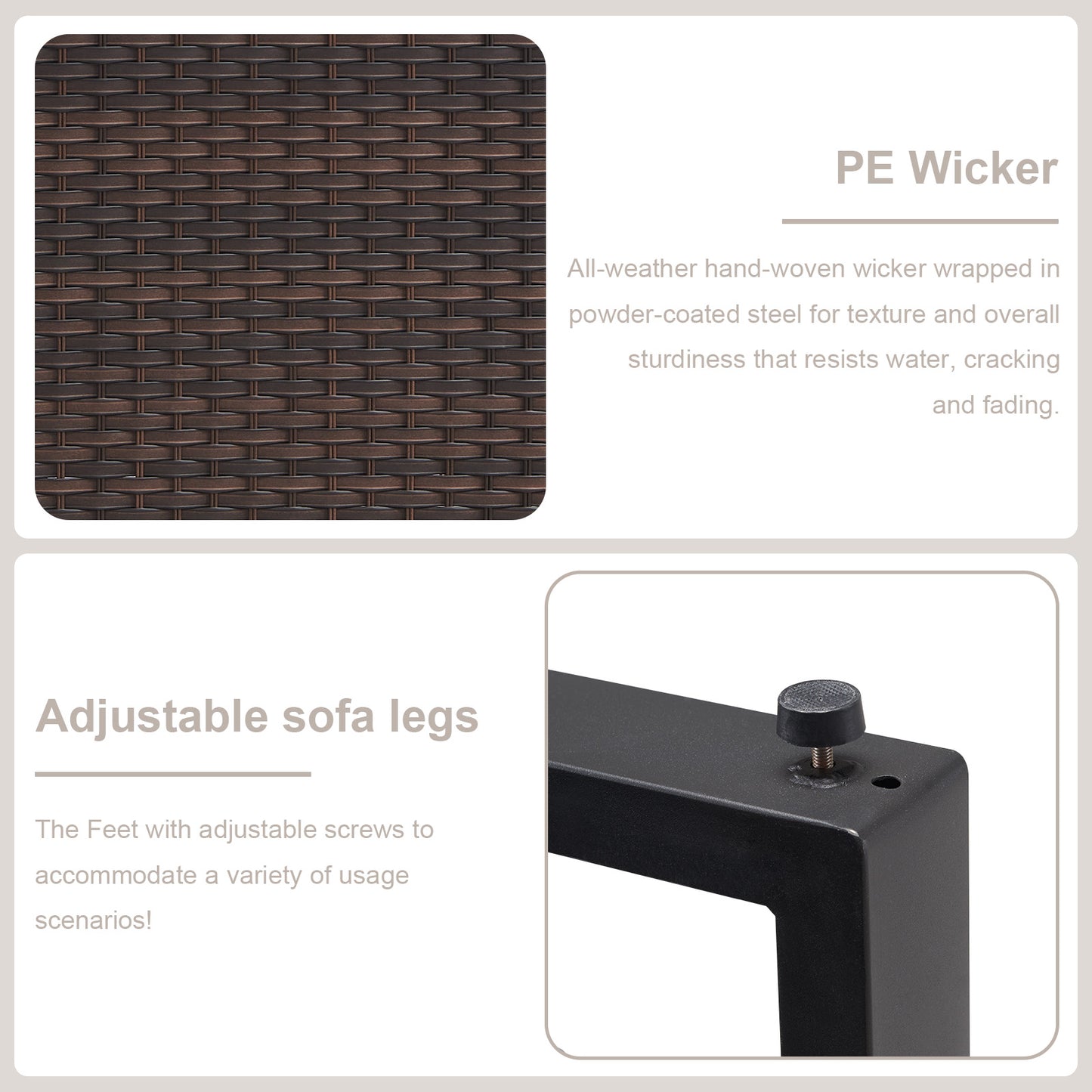 Patio Conversation Set 6-Piece with Sofa, Patio Chairs, Height-Adjustable Fire Pit Table, and Ottoman, GRS Series