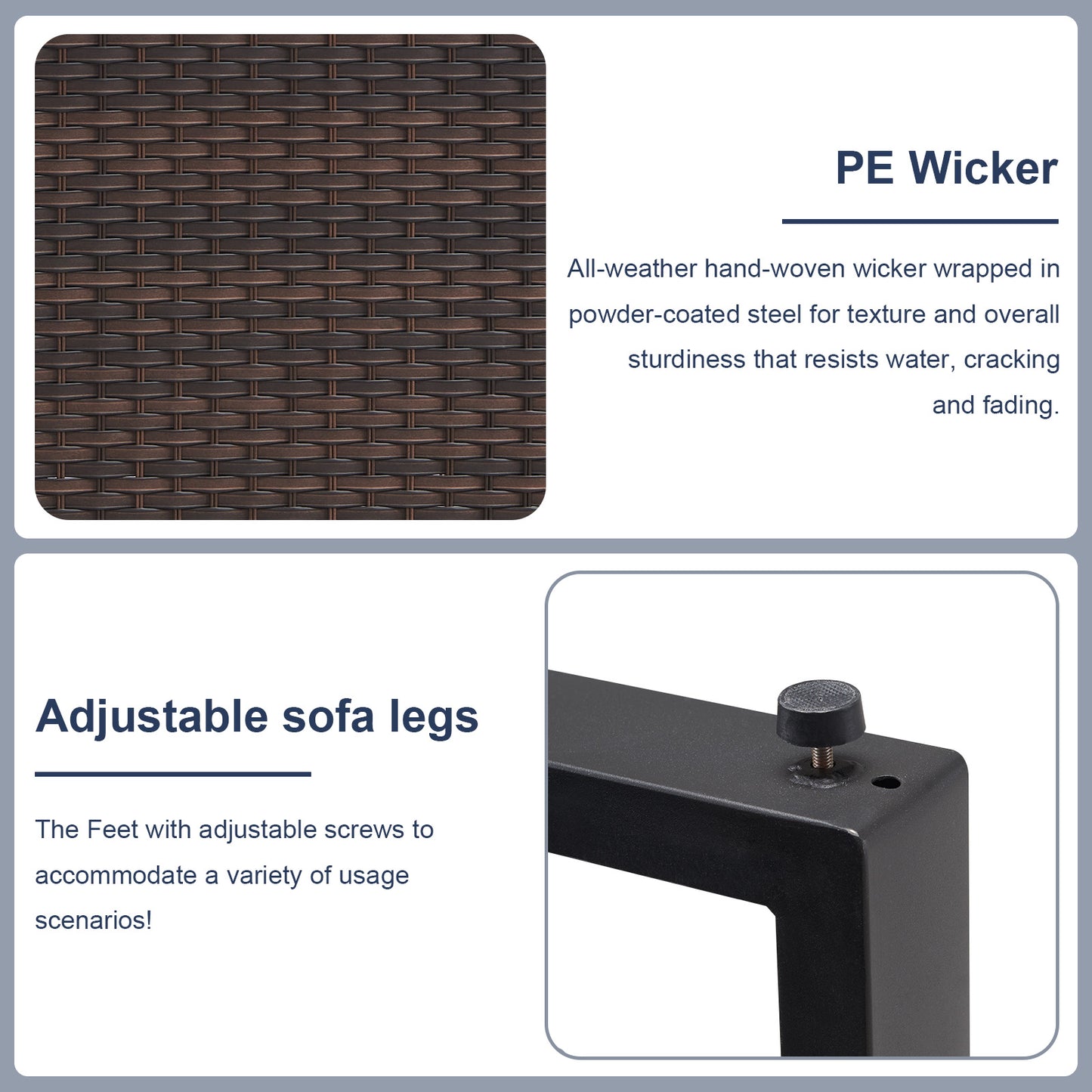 Patio Conversation Set 6-Piece with Sofa, Patio Chairs, Height-Adjustable Fire Pit Table, and Ottoman, GRS Series