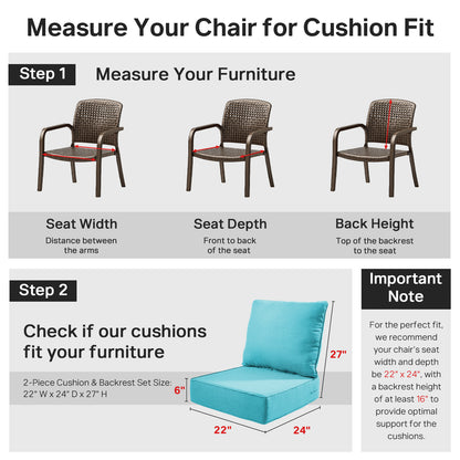 Belord 4-Piece Replacement Seat Back Cushions Set with Olefin Fabric and Zipper, 6"H x 22"W x 24"D