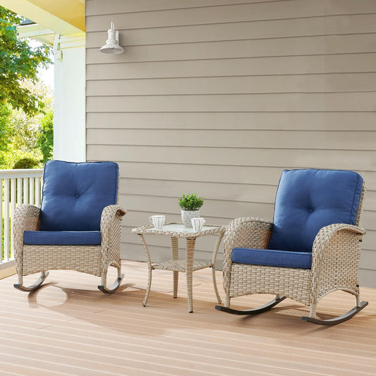 Save 50% - Wicker Rocking Chairs Set with Side Table, NDS Series