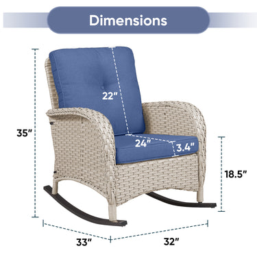Patio Single PE Wicker Rocking Chair with Thick Cushions, NDS Series - Belord