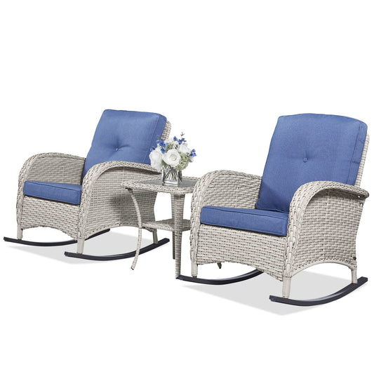 Save 50% - Wicker Rocking Chairs Set with Side Table, NDS Series